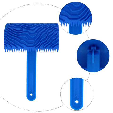 Killer Rubber Wood Graining Paint Roller For Real Deal Faux Finish Wall Texture Job With Extra Long Handle, blue rubber construction.