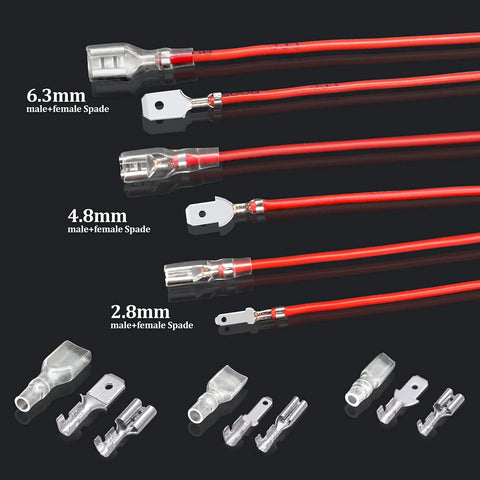 360-piece quick-splice spade connector kit: 2.8/4.8/6.3mm, male/female, insulated for car audio wiring