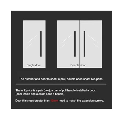Diagram showing Half Moon Door Handles Set with 12 Inch Aluminum Push Pull Levers for single and double doors.