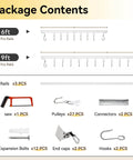Package contents of Ceiling Curtain Track For Room Divider, Aluminum Ceiling Mount Rail Set With Roller Hooks, White Finish, 6Ft To 9Ft.