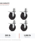 Heavy Hitter 5 Inch Scaffold Caster Wheel With 1 Inch Round Stem Toggle Pin Baker Perry Style showing load capacity of 265 lb per caster.