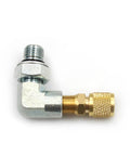 L-shaped fuel pressure tester adapter with brass connector and silver body for Ford Powerstroke 7.3.
