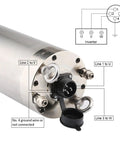 Close-up of Badass 7.5KW Water Cooled Spindle Motor Featuring 380V Variable Frequency Control ER32 Collet Setup connection and wiring.