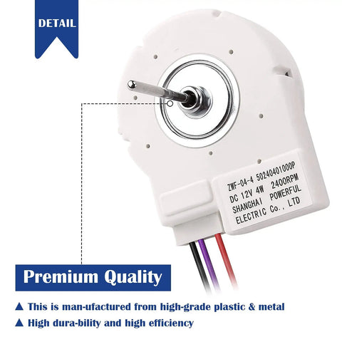 12V 4W Freezing Fan Motor Replacement ZWF-04-4 50240401000P universal fit for refrigerators, close-up view