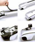 Close-up views of Volkswagen Taos Roof Rack Cross Bars 2 Pcs Aluminum With Anti Theft Lock, focusing on locking mechanism and details.
