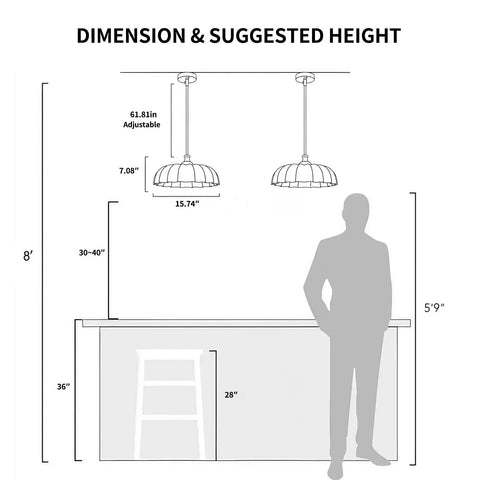 Dimensions and suggested height of Zobawlks Pendant Lights Kitchen Island: Mid-Century Hanging Light for ideal placement.