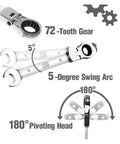 14 Piece Ratchet Spanner Set With Multitool Wrenches, Easy Grip Hand Tools for tight spaces in car repair and DIY projects, showing 72-tooth gear and 180-degree pivoting heads.