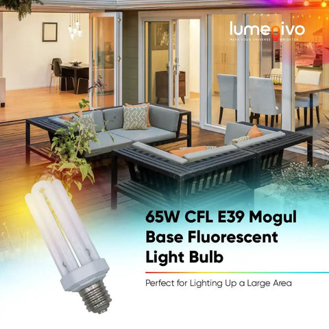 65W E39 Mogul Base CFL Bulb Daylight 6500K Quad Tube Beefy for Security Lighting Fixtures 300W Equivalent Fluorescent