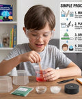 Child using Light Up Crystal Growing Kit for Kids With LED Night Light Base Grow Six Vibrant Crystals In Five To Seven Days STEM DIY Science Experiments Educational Toy Gift For Boys And Girls Age Eight To Twelve