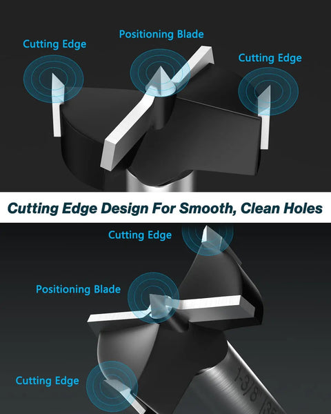 Close-up of carbide-tipped Forstner bit from Beast Mode 10 Piece Forstner Bit Set For Woodworking, showing cutting and positioning edges.