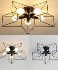 Sleek Industrial Metal Cage Semi Flush Mount Ceiling Light For Entryways And Living Rooms Modern Black Durable Lighting Fixture With No Sweat Setup And Killer Accents, showing 4 bulbs and unique geometric design.