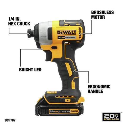 20V Max Compact Drill And Driver Power Tool Kit For Versatile Home Repair Built With Reliable Brushless Motor Fast Charging Battery And Comfort Grip Handle, showing ergonomic design and bright LED.