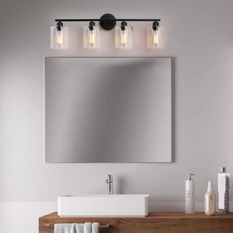 4 Light Matte Black Vanity Light Over Mirror With Clear Glass Shades Modern Farmhouse Wall Sconce For Bathroom UL Listed Anti Rust