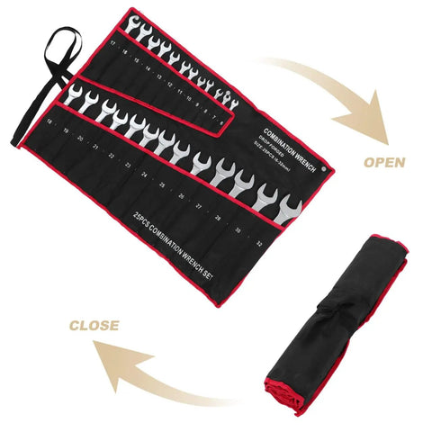 25-Piece Double Ended Wrench Set With Canvas Roll Bag In Beefy High Carbon Steel For Auto Repair, Home Maintenance