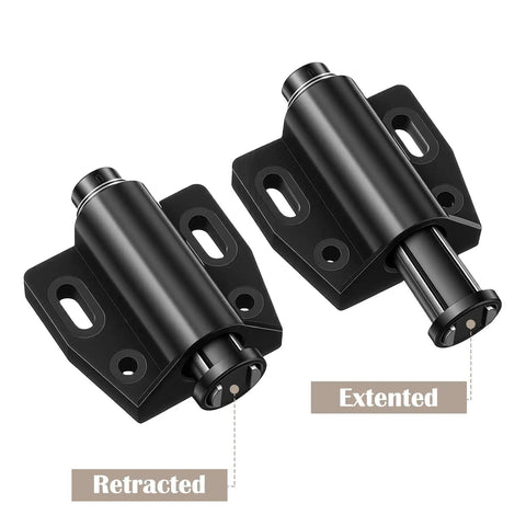 4 Pack Heavy Duty Magnetic Push Latch For Cabinets And Doors No Hassle No Handle Required Magnetic Door Catch, retracted and extended view