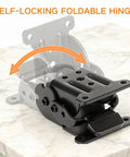 4 Pack Heavy Duty Folding Brackets Rock Solid Self Locking Extension Supports With Mounting Hardware For Table Bed And Workbench Legs Beefy Cold Rolled Steel Black self-locking hinge on marble surface