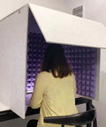 Desktop Soundproof Vocal Booth Portable Acoustic Foam Cube Shield Noise Isolating Mic Windscreen Pro Rig Streamer in use