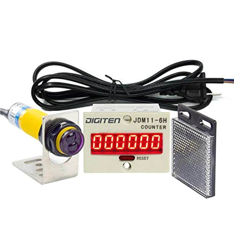 Six Digit Digital LED Traffic Counter With Photoelectric Sensor And Reflector For Conveyor Belts, Plug And Play Auto Count Up To 999999