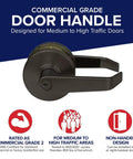 Commercial Lever Door Lock Set With Keyed Entry, Rugged Heavy Duty Grade 2 Door Handle in Oil Rubbed Bronze, Embassy Series