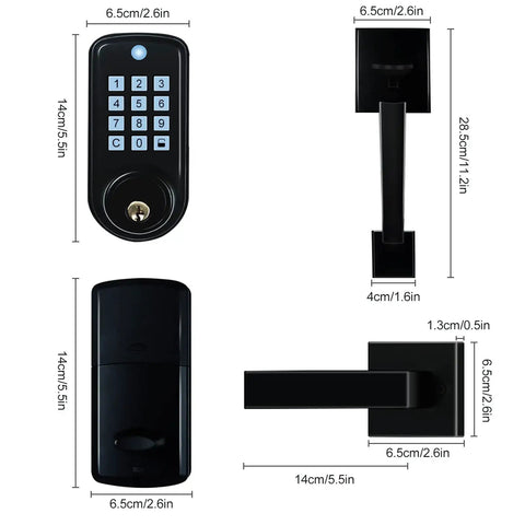 Keyless Entry Door Lock With Handle And Smart Deadbolt, Keypad Front Door Lock Set, Auto Lock After 10 To 99 Seconds, dimensions view