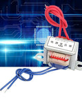 AC To AC Isolation Power Transformer, 220V Input To 12V And 24V Output, 50Hz, 2W, Single Phase EI Core with wires on digital background