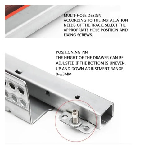 Close-up of positioning pin on Heavy Duty Side Mounted Ball Bearing Drawer Slides for adjustable height installation.