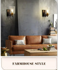 Indoor 2 Pack Wall Light Fixtures Set, Vintage Farmhouse Sconces In Black And Gold Finish With Clear Glass Shades above sofa