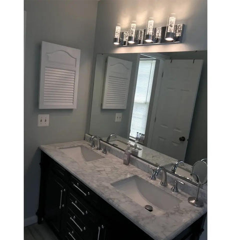 Led Vanity Lighting Fixture For Bathroom With Champagne Bubble Crystal Shades In Chrome Finish Dope Modern 4 Light Bar Vanity Light For Bright Fresh Bath