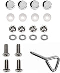 Set of bolts, nuts, and caps for Premium Heavy Duty 304 Stainless Steel Motorcycle License Plate Frame assembly.