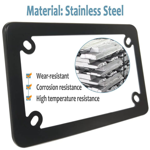 Badass Matte Black Stainless Steel Motorcycle License Plate Frame With Heavy Duty Tag Holder, corrosion resistance text overlay