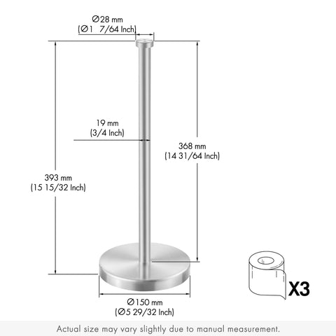 Freestanding Brushed Stainless Steel Toilet Paper Holder With Rock Solid Heavy Base Holds Three Rolls Anti Tip Bathroom Storage Stand measurements