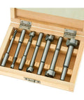 Top Shelf Seven Piece Forstner Drill Bit Set Featuring Ultra Sharp High Speed Steel Cutting Tips For Heavy Duty Woodworking Projects And Nail It Results Daily in wooden case