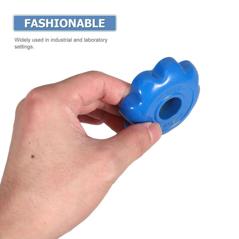 Hand holding blue Beefy Aluminum Alloy Gas Cylinder Valve Handle With Anti Slip Grip Replacement 4 Pack Hexagonal Industrial Hand Wheel Knob Set For Lab And Emergency Valve Opening