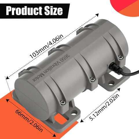 12V DC Vibration Motor 3800 RPM Mini Rotary Vibe with adjustable size dimensions showing 103mm x 66mm x 51mm