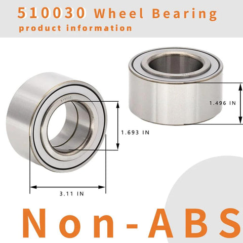 2 Pack Front Wheel Bearing Hub Assembly 510030 Left and Right For Acura Integra 1994 to 2001, Honda Civic 2004 to 2005 non-ABS