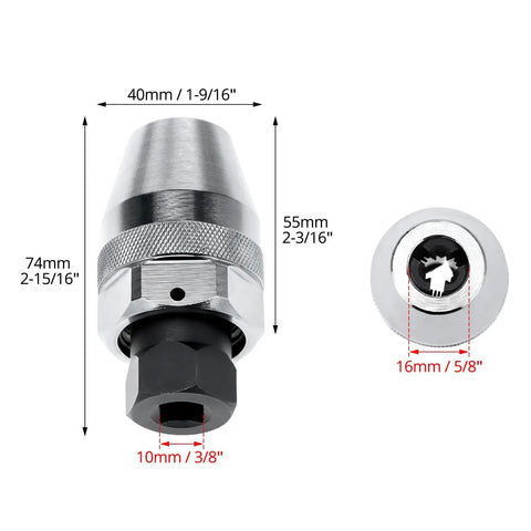 Beefy Damaged Bolt And Stud Extractor Kit With Three Eighths Inch Drive, Heat Treated Alloy Steel, Chrome Finish dimensions shown