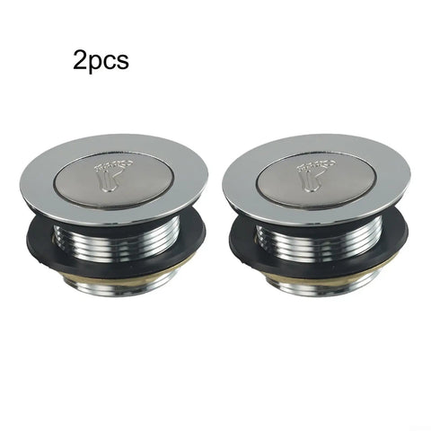 Bathroom Silver Pop-Up Bathtub Waste Drain-Plug, Alloy and Brass Floor Drain for Tub, Water-Tight Seal Push Button Mechanism(2pcs), shown in set of two.