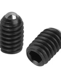 10 Pack M4 Hex Socket Ball Spring Plungers Set Crafted From Heavy Duty Carbon Steel close-up of black ball plungers with hex socket.