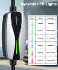 Portable Level 1 Plus Level 2 Electric Vehicle Charger Drops Straight Into Nema 6 20 Outlet And Blasts Out 16 Amp Fast Charge For J1772 Cars, showing LED lights status.