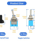 Product size details of 12 Pack Dope Tiny Toggle Switch SPST On Off 2 Pin 2 Position Waterproof Caps Included for DIY Projects PCB Breadboard MTS 101 Pro Grade Micro Switches.
