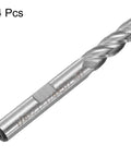 Quarter Inch End Mill Router Bit Set, Four Flute Straight Shank HSS-AL CNC Cutter, close-up view of one of four spiral milling tools.