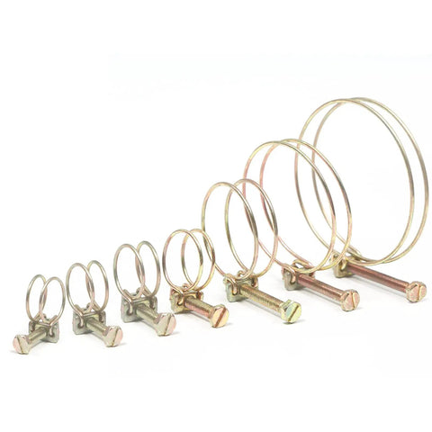 65 Piece Adjustable Steel Double Wire Hose Clamp Set With Screws And Bolts, 8 Size Assortment, Heavy Duty Tube Clip Clamps Kit