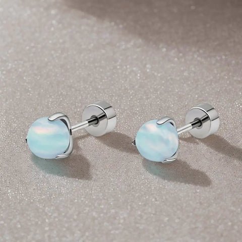 G23 Titanium Flat Back Earrings 20G Opal Ball Studs White 5mm ASTM F136 Hypoallergenic Nickel Free Implant Grade Durable Screw Back For Sensitive Piercings And Dope Everyday Wear