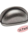 Weathered Nickel Bin Cup Drawer Pulls, 10 Pack, 3 Inch Hole Centers, 3-1/2 Inch Overall Length, Model 4310WN Cabinet Hardware