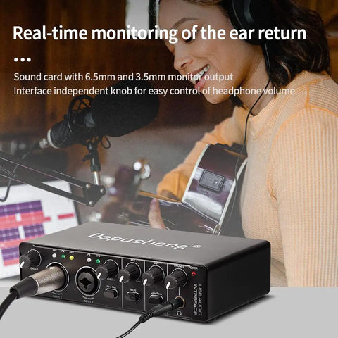 Plug And Play USB Audio Interface For Home Studio With Two Mic Preamps, 48V Phantom Power
