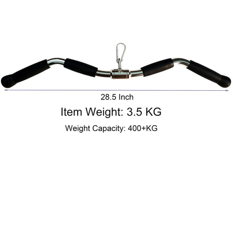 29 Inch Revolving Lat Pulldown Bar With Rubber Grip For Cable Machines, showcasing dimensions and weight specifications.