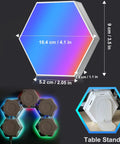 Hexagon RGB LED panel dimensions and table stand of Dope Remote Controlled RGB Hexagon LED Lights For Gaming Setup With Touch Sensitive Panels 14 Geometric Wall Panels For Living Room Bedroom And TV Backdrop Create A Sick Vibe With Color Changing Mood Lighting