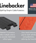 Linebacker Drive-Over Cable Protector One Channel With Drop-In Design For 2.25 Inch Lines, orange with T-connectors and tread.