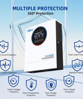 Heavy Duty 6500W Hybrid Solar Inverter With Built In 120A Mppt Charge Controller Pure Sine Wave Off Grid Power Box with protection features