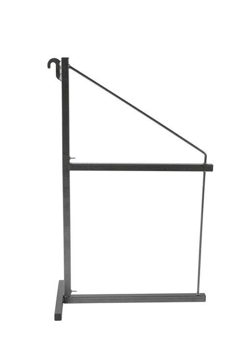 Side view of the Beefy Two Shelf Bracket System for Containers No Bolting Or Welding Needed Unobstructed Under Shelf Storage.